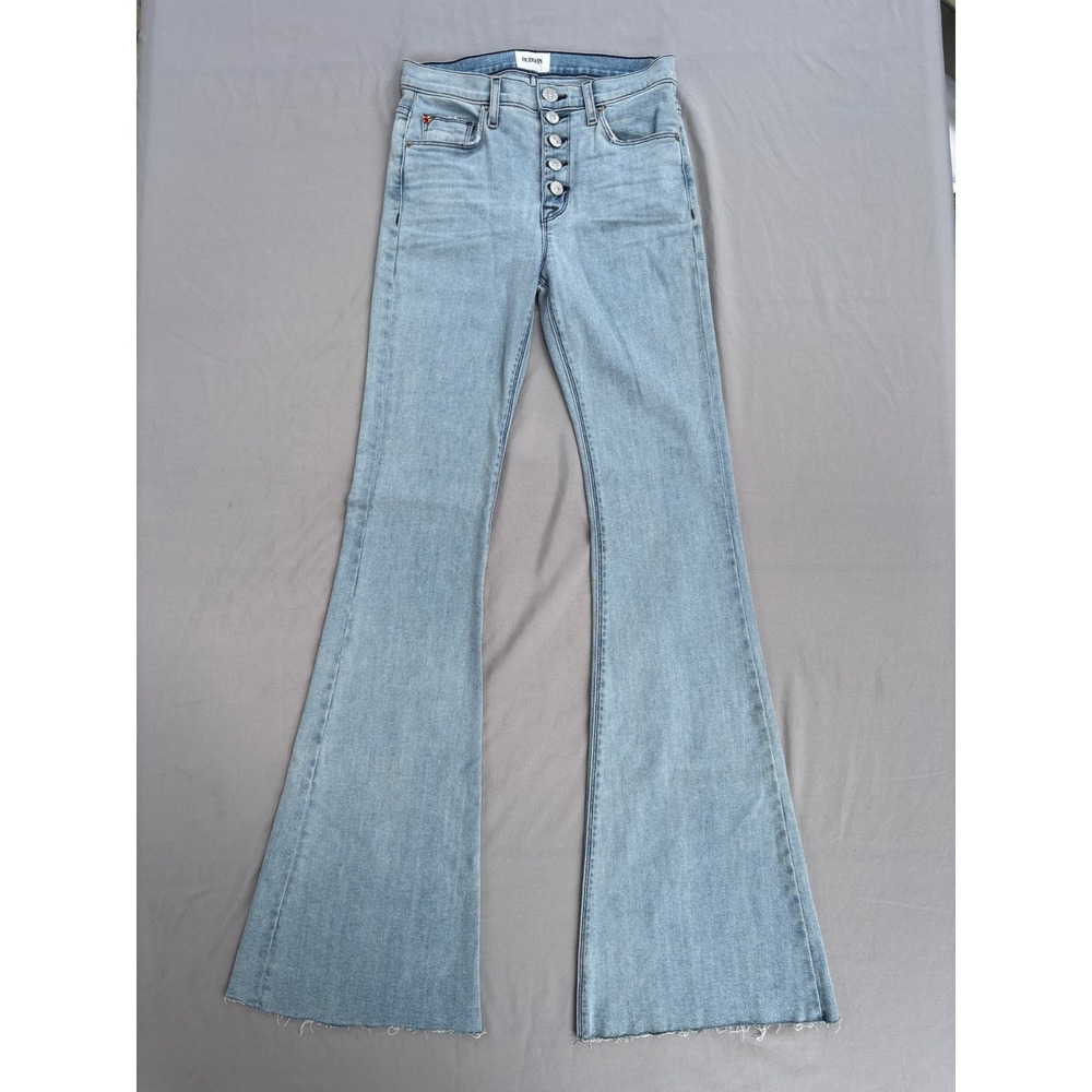 Hudson Jeans High Rise Flare Light Wash Button Fly Raw Hem